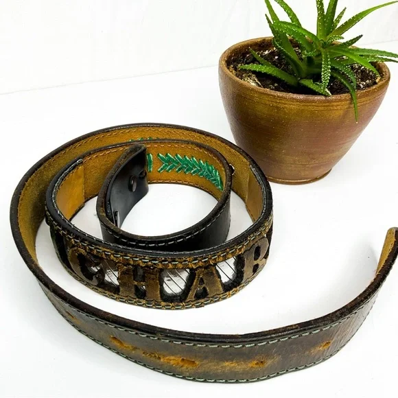 Vintage Richard Leather Belt Cutout Western Buffalo Brown Black - Picture 3 of 9